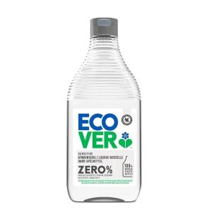 Fles Ecover Zero afwasmiddel zonder geur of kleurstoffen, milieuvriendelijk en hypoallergeen, geschikt voor de gevoelige huid