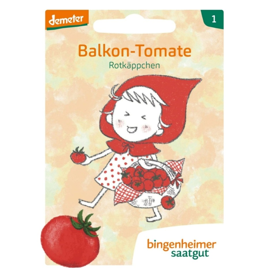 Bingenheimer balkontomaat Rotkäppchen kindereditie zaden Demeter verpakking