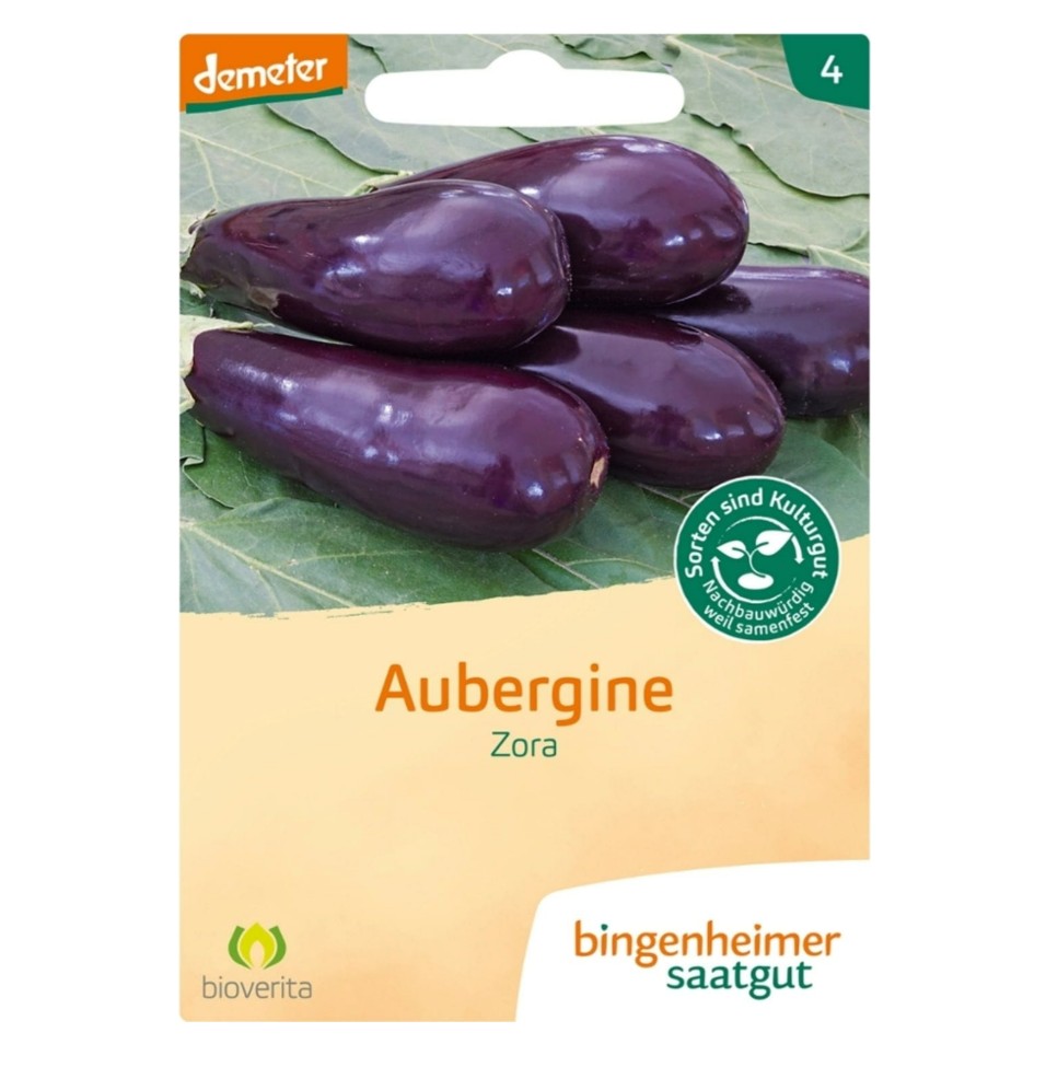 Bingenheimer biologische aubergine Zora zaden Demeter verpakking